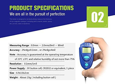 allsun Paint Thickness Gauge Automotive Digital Car Coating Thickness Meter Calibration Data Hold Resolution 1mil...