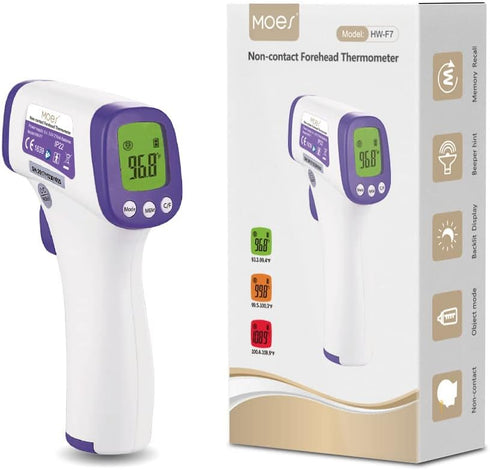 MOES Forehead Thermometer,Non-Contact Infrared Forehead °F/°C Digital Thermometer Fever Alarm and Memory Function for Anyone with Accurate LCD Dis...