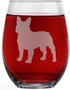 Greenline Goods French Bulldog Stemless Wine Glasses (One Glass) - Frenchie Dog Lovers Gifts for Him and Her - Hand Etched 2-Sided Silhouette with...