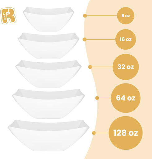 R-kay 6 Pack Square Plastic Serving Bowls - White Plastic bowls 8 oz - Small Plastic Bowls for Parties - Premium White Bowls For Weddings Catering...