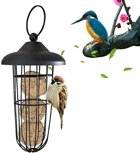 Black Suet Ball Bird Feeder Outdoor Hanging Wire Steel Metal Fat Ball Feeder for Wild Birds...