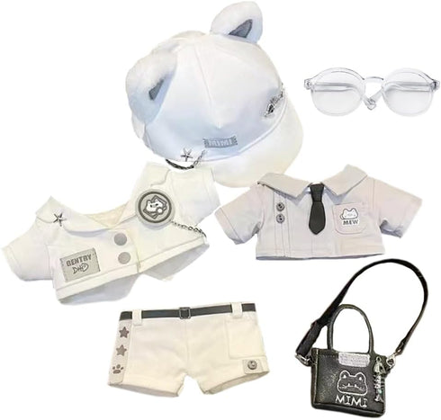 niannyyhouse 20cm Plush Doll Clothes Hat Coat Shirt Pants Backpack Glasses White Cat Set 8in Doll Accessories Dress Up...