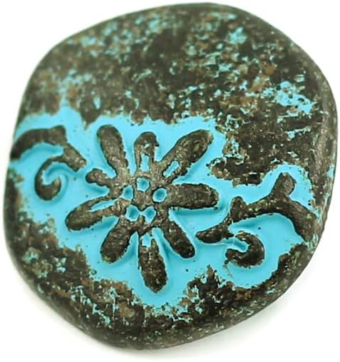 Bezelry 10 Pieces Hexagon Vine Flower Metal Shank Buttons. 20mm (3/4 inch) (Green Patina Varnished)...