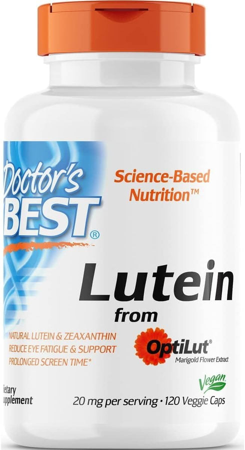 Doctor's Best Lutein with OptiLut Non-GMO, Vegan, Gluten Free, Soy Free, Eye Health, 20 mg, 120 Veggie Caps...