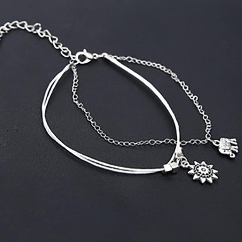 Silver Elephant Anklets Bracelet Fashion Sun Anklet Rope Anklets Adjustable Foot Chain Summer Beach Anklet Jewelry for Women...