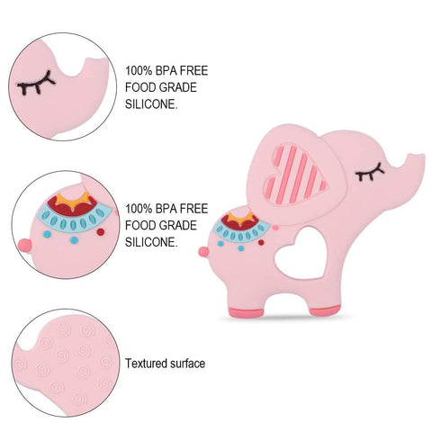 Soft Pink Elephant Teether Toy for Babies 0-6/6-12 Months Silicone Chew Teething Toy,2pcs Baby Pacifier for Gift...