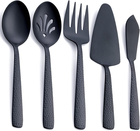 Matte Black Large Serving Utensil Set, FULLYWARE Stainless Steel Large Hostess Serving Set, include Serving Spoon, Slotted Serving Spoon, Serving ...