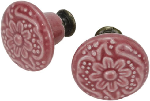 Geesatis 10 Pcs Ceramic Knobs Dresser Cabinet Handle Pull Furniture Decorative Knobs Tool with Mounting Screws, Light Red, 1.4 inch Diameter...