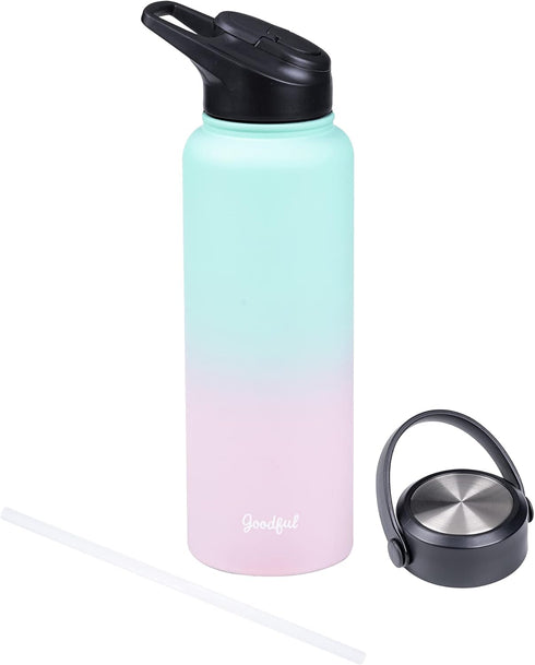 Goodful Double Wall Vacuum Sealed, Insulated Water Bottle with Two Interchangeable Lids, Sipping or Chugging Lids, Leak-Proof, Wide Mouth for Drin...