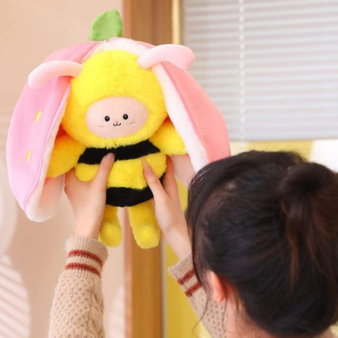 MIAODAM Bee Plush Toy, 11.8" Bee Stuffed Animal, Strawberry Turn Into Stuffed Bee Plush, Soft Plush Doll Birthday Party, Christmas, Valentine Gift...