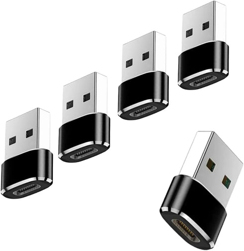 USB Type C Female to USB A Male Charger Converter Adapter 5 Pack for iPhone 15/Pro/Pro Max/Plus/14/13/12, XS/XR/X, Watch Series. iPad, Samsung (Bl...