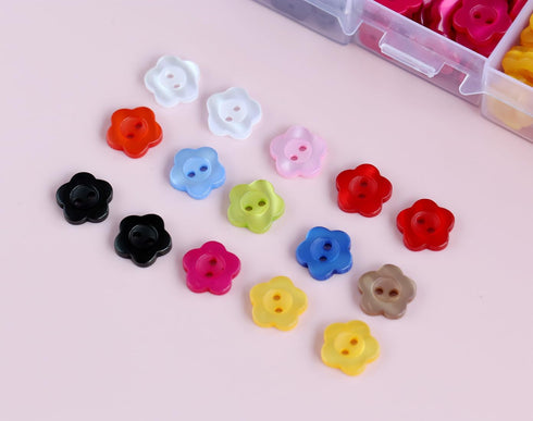 525pcs 1/2 inch (12.5mm) 11 Colors Flower Shape Resin Buttons for Sewing Blouse Shirts 2 Holes Button DIY Crafts Projects Scrapbooking DIY Project...