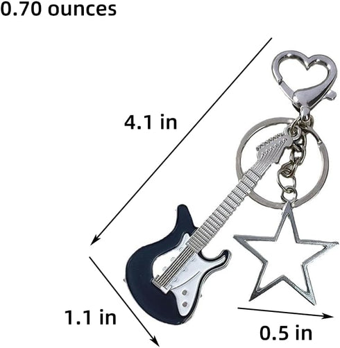 Punk Music Bass Electric Guitar Keychain, Guitar Love Heart Star Key Teens Girls Music Lovers...