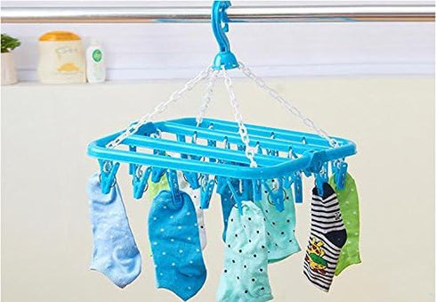 Clip and Drip Hanger Clothes Hanger Drying Rack 32 Clips (Blue)...