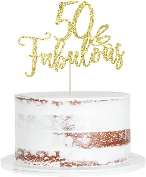 Golden 50 & Fabulous Cake Topper,50 Birthday Cake Topper?50th Birthday Party Decorations....