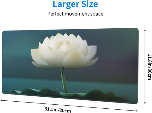 Large Mouse Pad XXL, White Lotus Flower Gaming Mouse Pad, Big Desk Mat with Stitched Edges Mousepad for Gaming Keyboard Computer Laptop Office, 31...