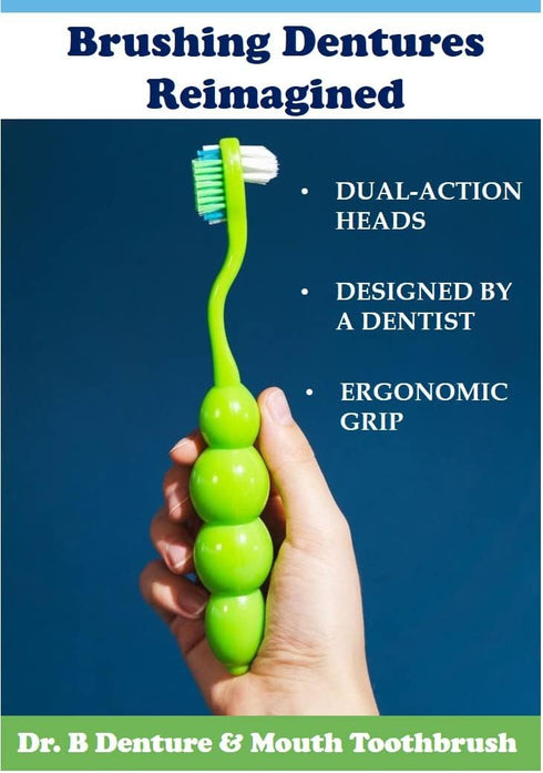 Dr. B Dental Solutions Ergonomic Denture Toothbrush Extra Soft Bristles, Removes Stains & Odor Precision Design for Implants & Overdentures Single...