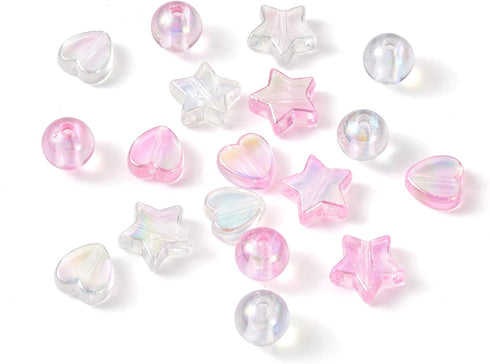 Cheriswelry 110pcs Crystal AB Acrylic Star Heart Beads Pink Clear Plastic Round Ball Loose Beads Spacers Set for DIY Rainbow Bracelet Keychain Jew...