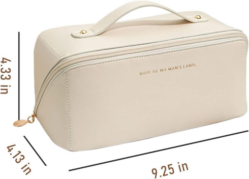 Portable Make Up Bag, Large Capacity Travel Cosmetic Bag, PU Leather Double-layered, Waterproof Portable Leather Makeup Organizer Bag for Skin Car...