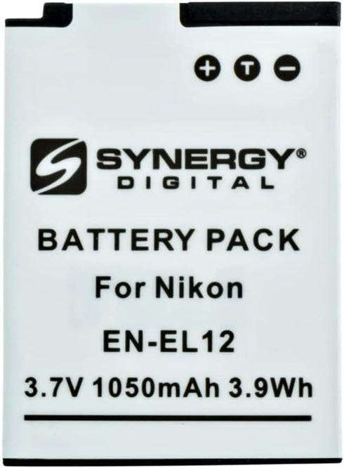 Synergy Digital Digital Camera Batteries, Compatible with Nikon EN-EL12, ENEL12, 25780 Digital Camera Batteries (Li-Ion, 3.7V, 1050 mAh), Set of 2...