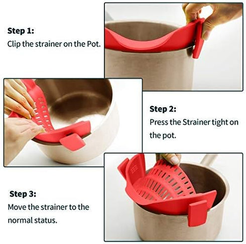 Clip On Strainer Silicone for all Pots and Pans, AUOON Pasta Strainer Clip on Food Strainer for Meat Vegetables Fruit Silicone Kitchen Colander...