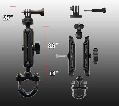 360°Motorcycle Camera Mount for GoPro Bike Holder Handlebar Mount Bracket 1/4 Metal Stand GoPro Hero10/9/8/7/6/5/4/3+ Action Cameras Accessory (Fi...