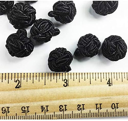 12 pcs Chinese Black knots, Vintage fabric ball buttons, Approx. 1/2", SP-2838...