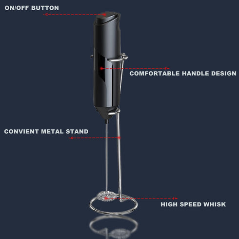 Electric Milk Frother Handheld with Stainless Steel Stand, Portable and Powerful Foam Maker for Coffee, Latte, Cappuccino, Hot Chocolate, Drink Mi...