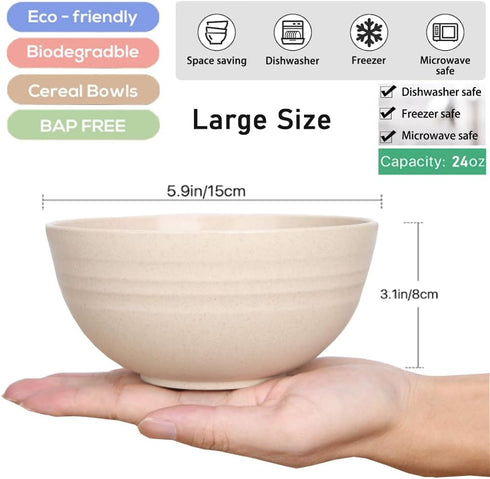 K Y KANGYUN Unbreakable Cereal Bowls - 24 oz Reusable Wheat Straw Bowl- Perfect for Serving Soup, Oatmeal, Pasta, Salad Camping, Picnic Bowls- Dis...