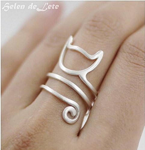 Helen de Lete Innovative Lovely Cat Kitty Sterling Silver Ring Updated Version for Adult Women...