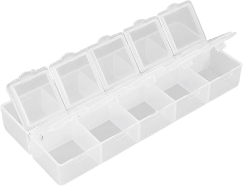 Compartment Storage Container, Detachable Cover Portable Safe 10 Grids Organizer Box Plastic White for Earrings for Nails Tool for Rhinestone...