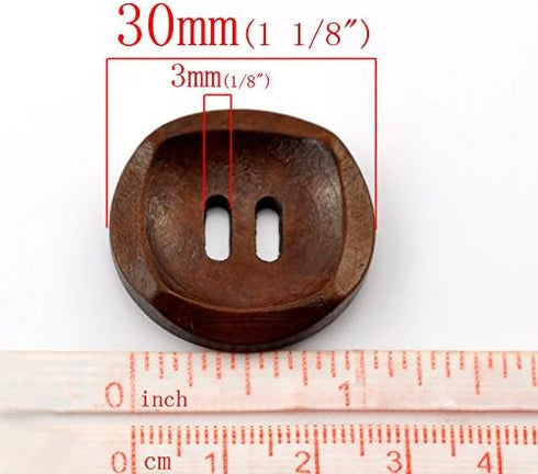 PEPPERLONELY Brand 50PC Brown 2 Hole Scrapbooking Sewing Wood Buttons 30mm (1-1/6 Inch)...