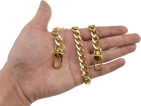 HAHIYO Purse Chain Strap 15.7 Inches Yellow Gold for Shoulder Cross Body Sling Handbag Clutch Replacement Comfortable Flat 0.4" Wide 2.4mm Extra T...