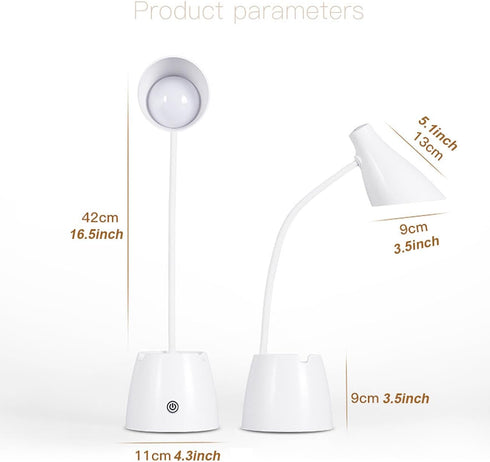 LED Desk Lamp, Desk Light with 3 Light Modes, Stepless Dimming, USB Rechargeable Touch 360 ° Flexible Gooseneck with Pen Holder and Cell Phone Sta...