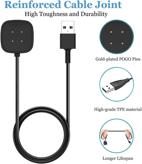 Threeeggs Compatible with Fitbit Versa 3 Charger, USB Charging Cable Dock for Versa 4 Sense 1/2 Smartwatch (3.3ft / 100cm)...