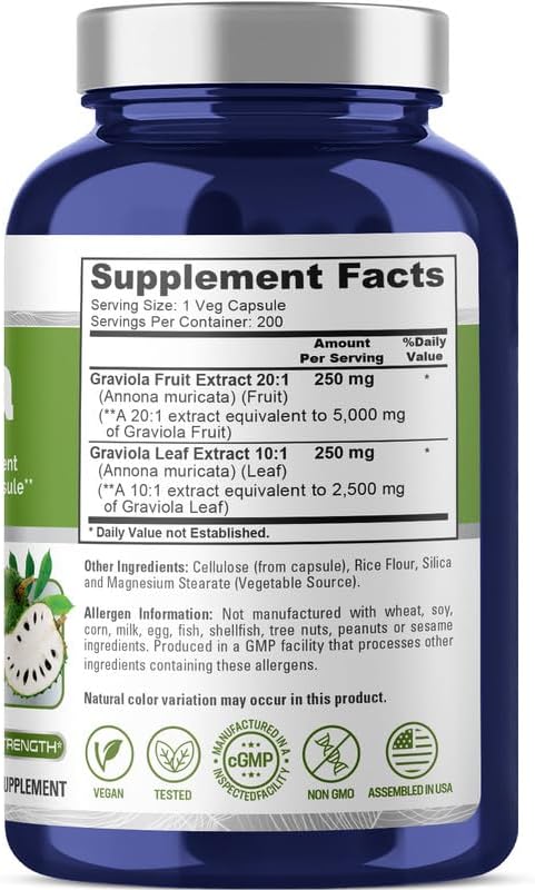 NusaPure Graviola 7,500 mg Equivalent per caps 200 Veggie (Non-GMO, Extract 20:1)...