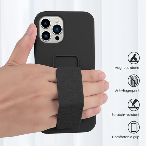 LAUDTEC Silicone Kickstand Case Compatible with iPhone 13 Pro Max case Vertical and Horizontal Stand Hand Strap Metal Kickstand, Flexible Soft Liq...