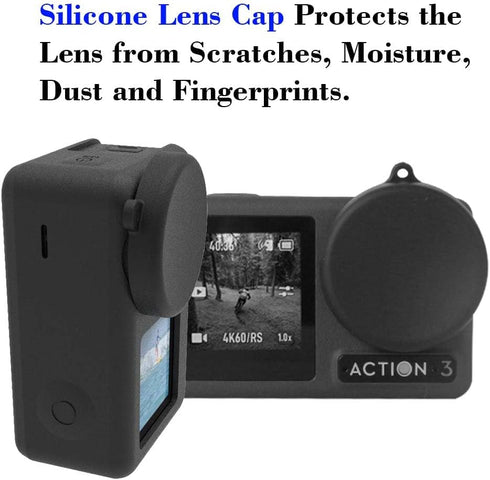 Screen Protector for DJI OSMO Action 3 Camera + Lens cap Cover, 0.3mm 9H Hardness Tempered Glass Protector, Anti-Scrach Anti-Fingerprint Anti-Bubb...