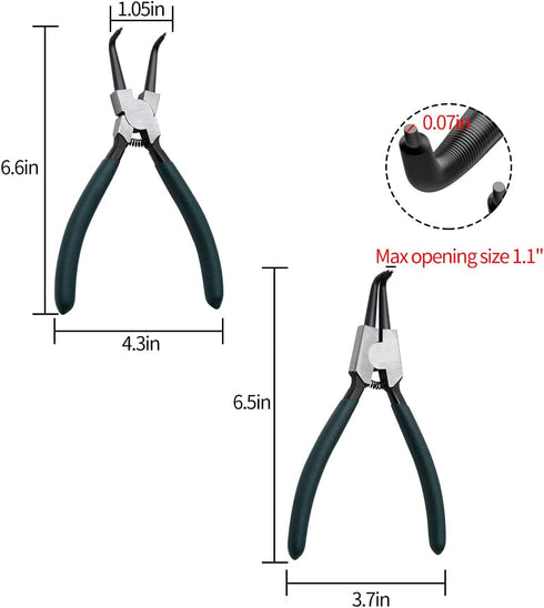 Snap Ring Pliers Set, 2pcs 7" Internal/External Circlip Pliers Kit with Bent Jaw, Heavy Duty Precision Spring Loaded Pliers for Ring Remover Retai...