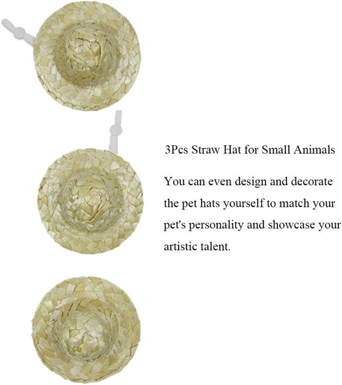 3Pcs Chicken Hats for Hen Small Animal Straw Hat Helmet for Real Chickens 3.1 Inch Mini Hamster Pet Chicken Top Hat with Adjustable Elastic Chin S...