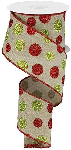 Glitter Multi Dots Wired Edge Ribbon - 2.5 Inches x 10 Yards (Light Beige)...