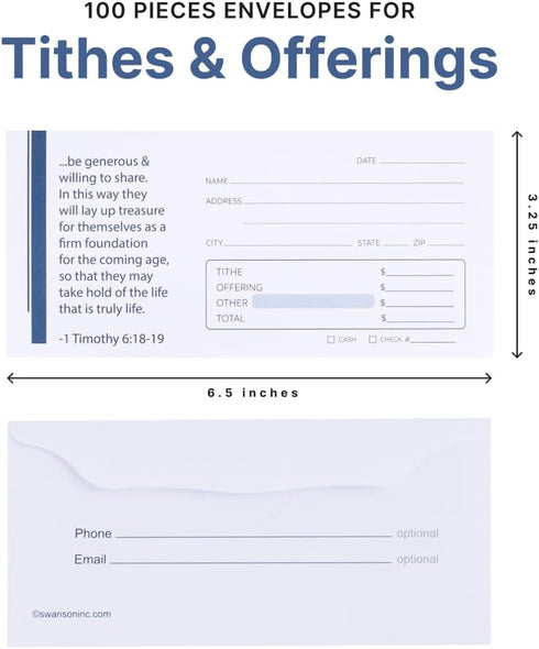 Church Offering Envelopes - Cash Envelopes For Tithes And Offering - Offering Envelope - Pack of 100 - Swanson Christian Products (1 TIMOTHY 6:18-...