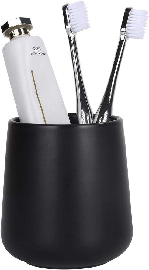 BosilunLife Bathroom Toothbrush Holder - Ceramic Toothbrush Cup Holder 13oz Black Toothbrush Holder for Bathroom Toothbrush and Toothpaste Holder ...