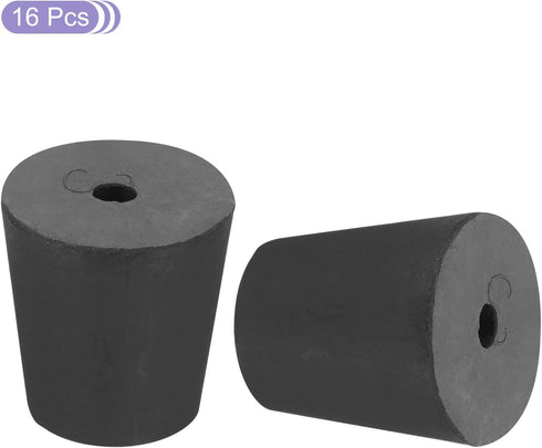 MECCANIXITY Rubber Tapered Plug 18mm to 24mm Solid Test Tubes Bungs Stopper with Hole Black for Lab Home 16 Pieces...