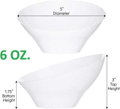 PLASTICPRO Disposable Angled Plastic Bowls Round Small Serving Bowl, Elegant for Party's, Snack, or Salad Bowl, White, Pack of 8...