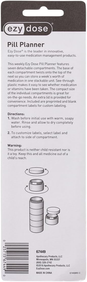 Ezy Dose Weekly Stackable Pill Organizer and Planner ? 7 Compartments Stack and Screw Together...