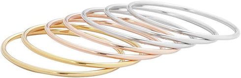 Edforce Stainless Steel Glossy Thin Round Bangle Bracelet Set for Women, Set of 7...