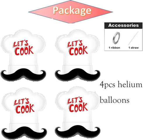 4pcs Little Chef Hat balloons,cookie chef helium balloons for baking birthday party/cooking theme party decoration/chef theme party supplies/BBQ p...