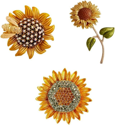 Sunflower Brooch Pins Set Rhinestone Crystal Flower Bee Lapel Pin Shining Elegant Vintage Gold Yellow Pin Ladies Brooch...