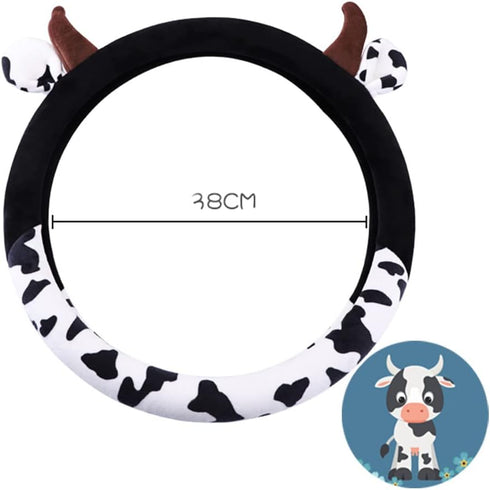 Cow Print Plush Warm Steering Wheel Cover Cute Animal Car Steering Wheel Cover for SUV Van Sedan Car Truck Gift for Women, Universal 15"...